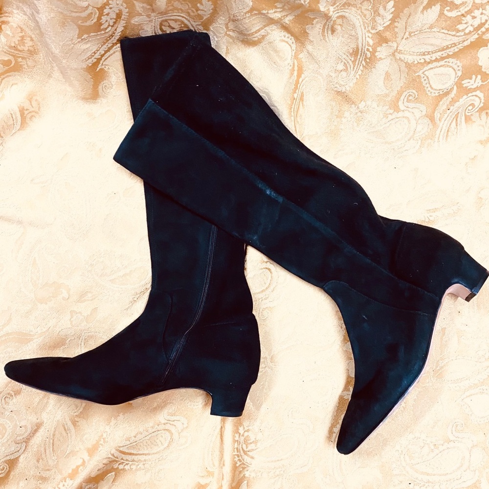 New! Vaneli black suede and spandex low heel boot.